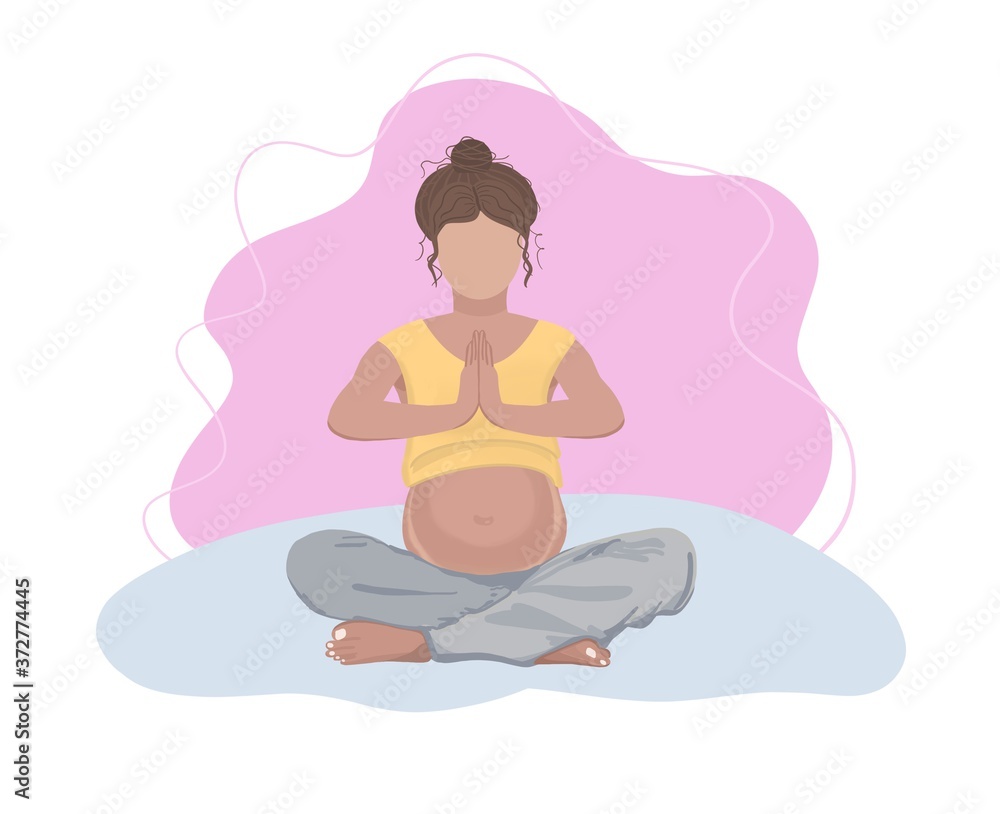 A pregnant woman is sitting in some yoga pose. Illustration for print, women’s magazines, brochures, websites, posters A pregnant woman is sitting in some yoga pose. Illustration for print, women’s magazines, brochures, websites, posters
