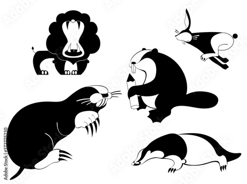 Original art black on white animal silhouettes collection for design photo