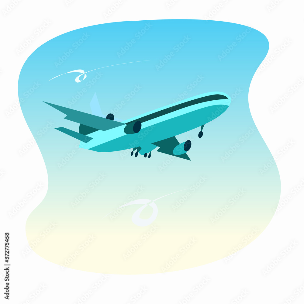 Fototapeta premium The plane flies through the blue sky