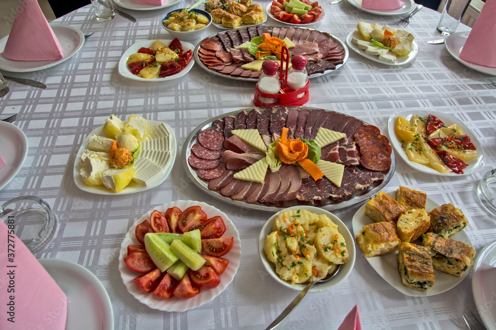 Dried meat products served on the table