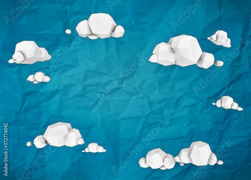 Low polygon sky background with clouds. A mininal 3D illustration photo