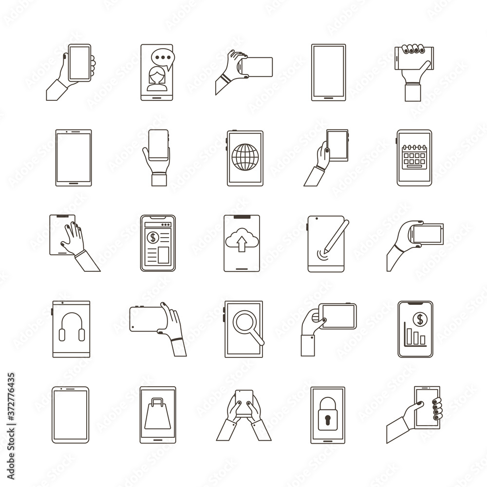 bundle of twenty five smartphones devices set icons bundle of twenty five smartphones devices set icons