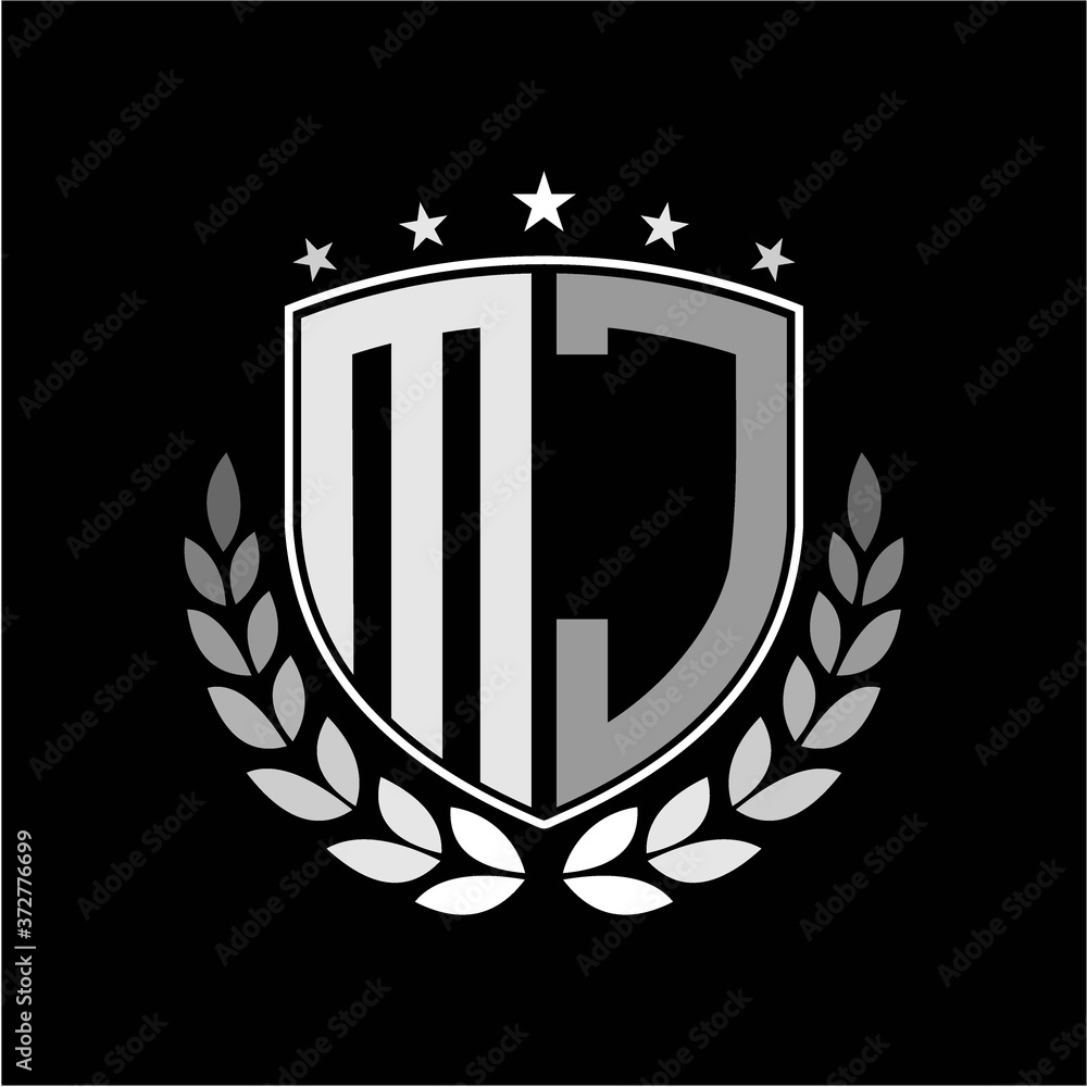 Initials inspiration letter M J logo shield badge illustration