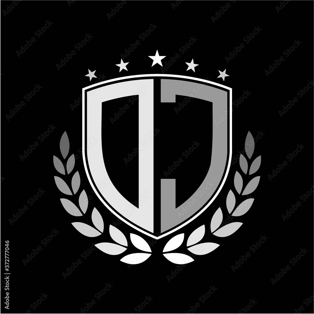 Initials inspiration letter O J logo shield badge illustration Initials inspiration letter O J logo shield badge illustration