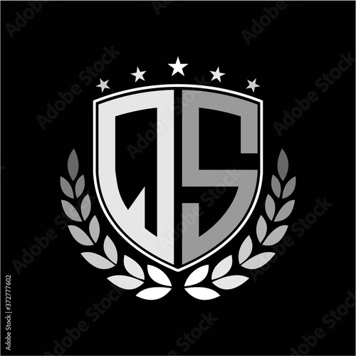 Initials inspiration letter Q S logo shield badge illustration