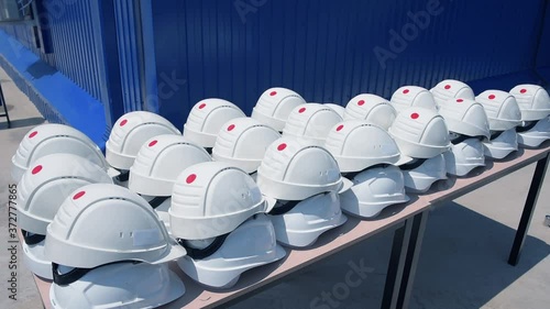 Engineering personnel helmets during a strike