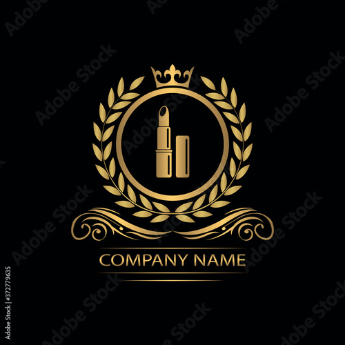 cosmetics logo template luxury royal vector lipstick company decorative emblem with crown