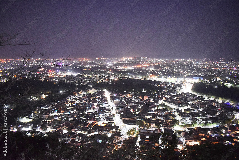City night view from Shri Manshapurna Karni Mata temple for city - Udaipur India.