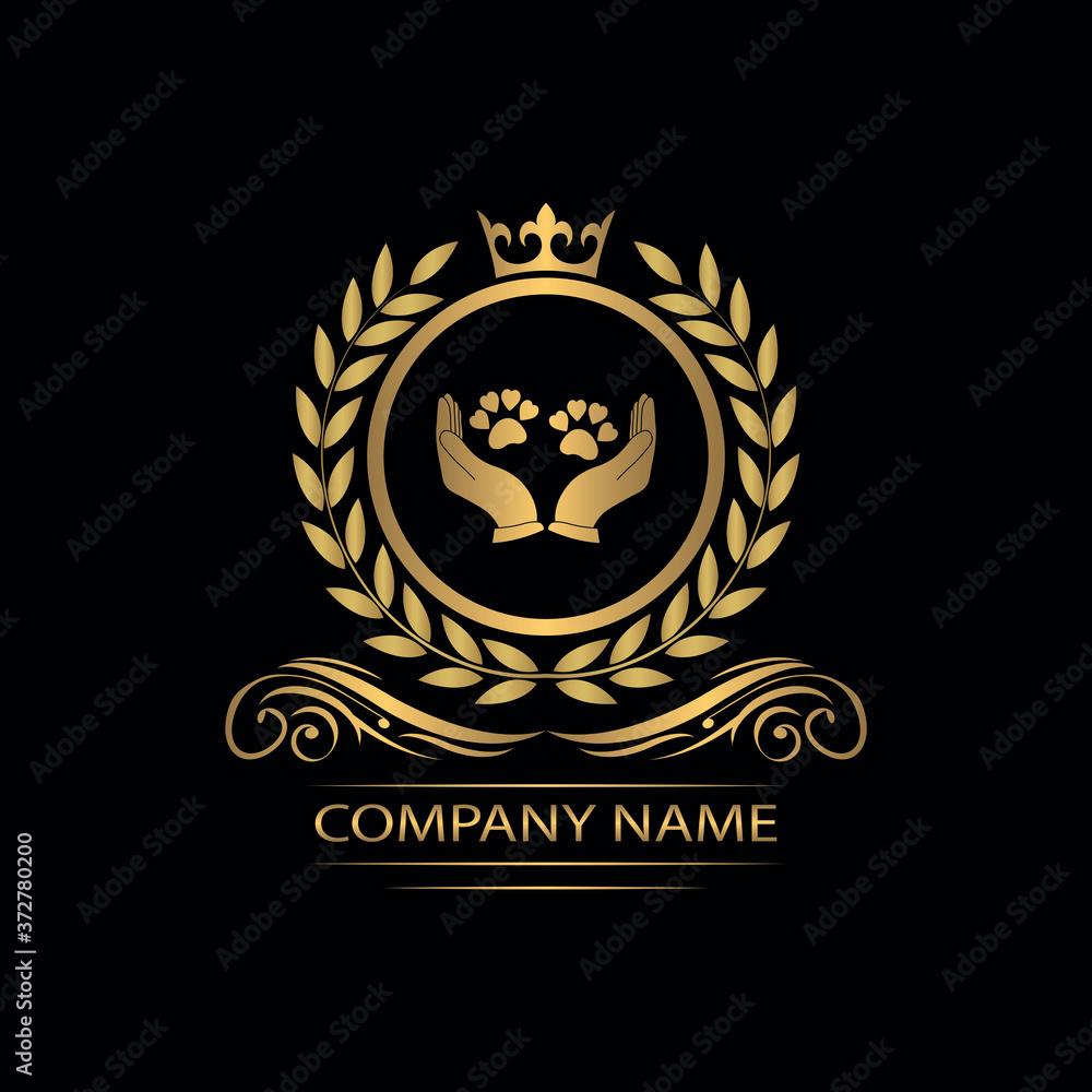 Animal care and protect clinic logo template luxury royal vector company decorative emblem with crown