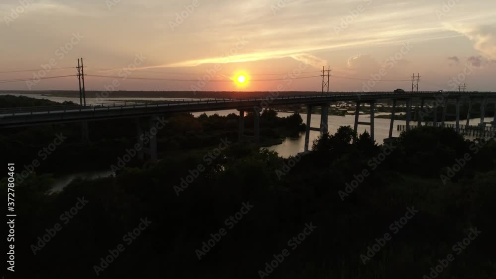 Topsail North Carolina Wetlands Bridge Boat Lakes Sunny Sunset Summer Aerial 4K Topsail North Carolina Wetlands Bridge Boat Lakes Sunny Sunset Summer Aerial 4K