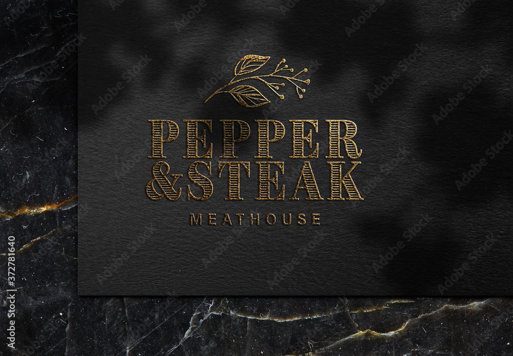 Luxury Embossed Gold Logo Mockup on Black Paper Stock Template Adobe