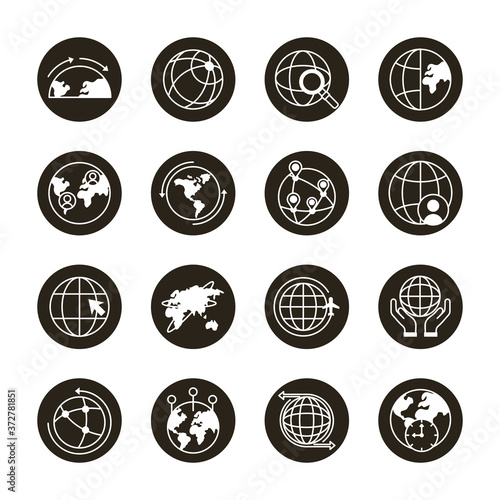 bundle of sixteen world planet set collection icons