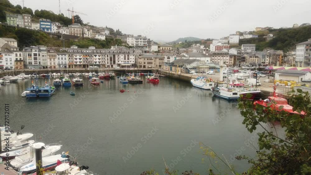 Luarca, beautiful coastal village of Asturias,Spain. Aerial Drone View Luarca, beautiful coastal village of Asturias,Spain. Aerial Drone View