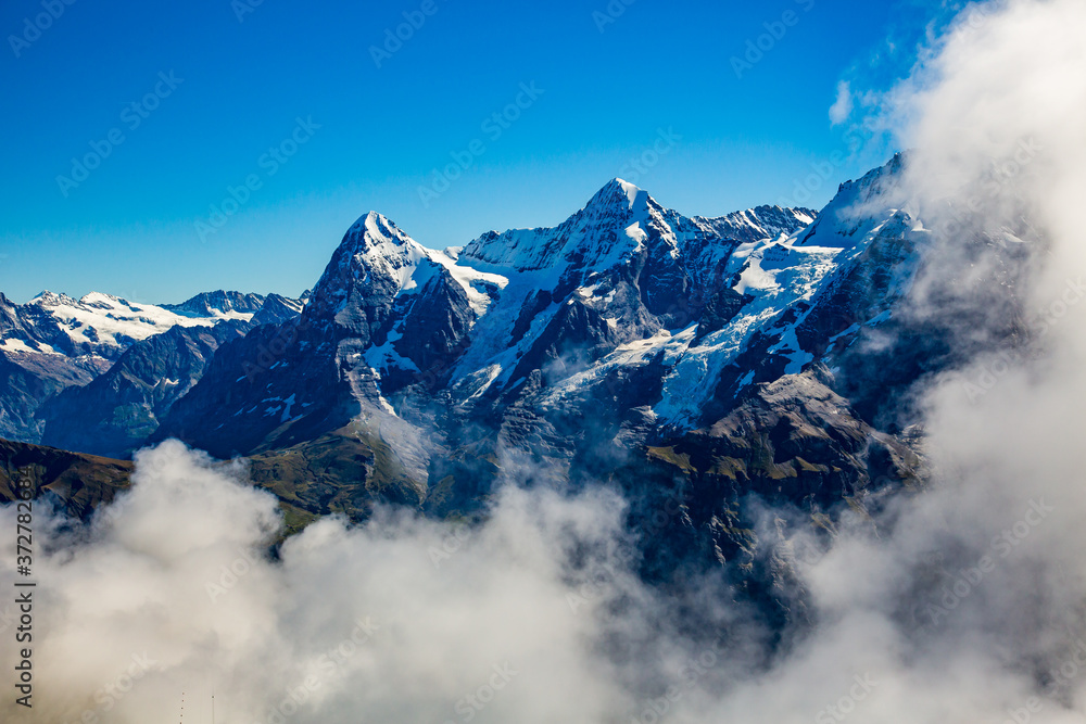 The Bernese Alps mountains above Murren, Switzerland.