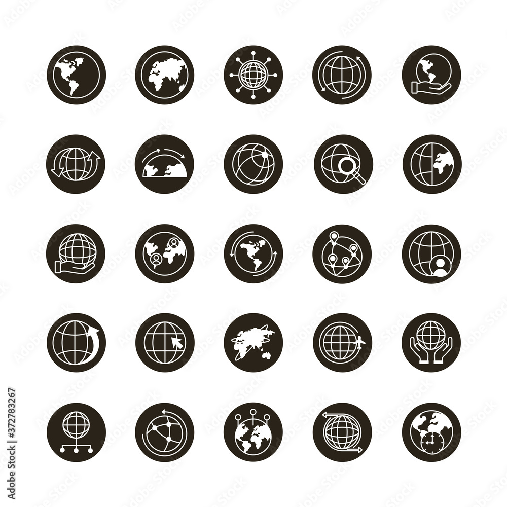 bundle of twenty five world planet set icons bundle of twenty five world planet set icons