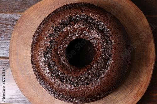 Homemade rustic chocolate cake. Top view