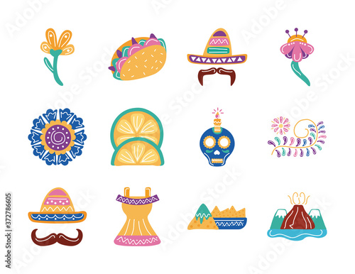 bundle of twelve mexican ethnicity set icons