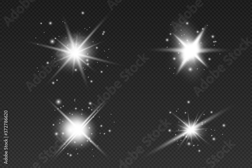 White sparks glitter special light effect. Vector sparkles on transparent background. Christmas abstract pattern. Sparkling magic dust particles