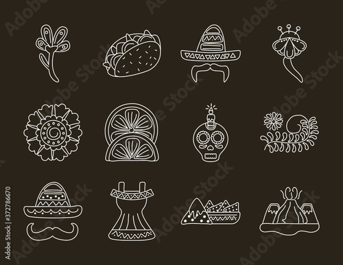 bundle of twelve mexican ethnicity set icons