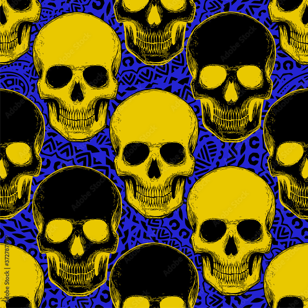 Seamless pattern with hand drawn skulls. Vector Illustration Seamless pattern with hand drawn skulls. Vector Illustration
