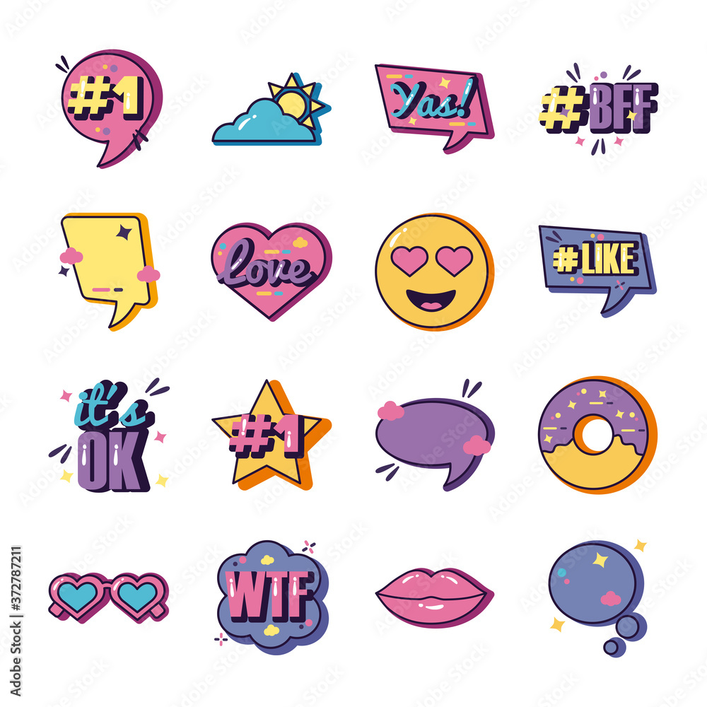 bundle of sixteen slang set collection icons