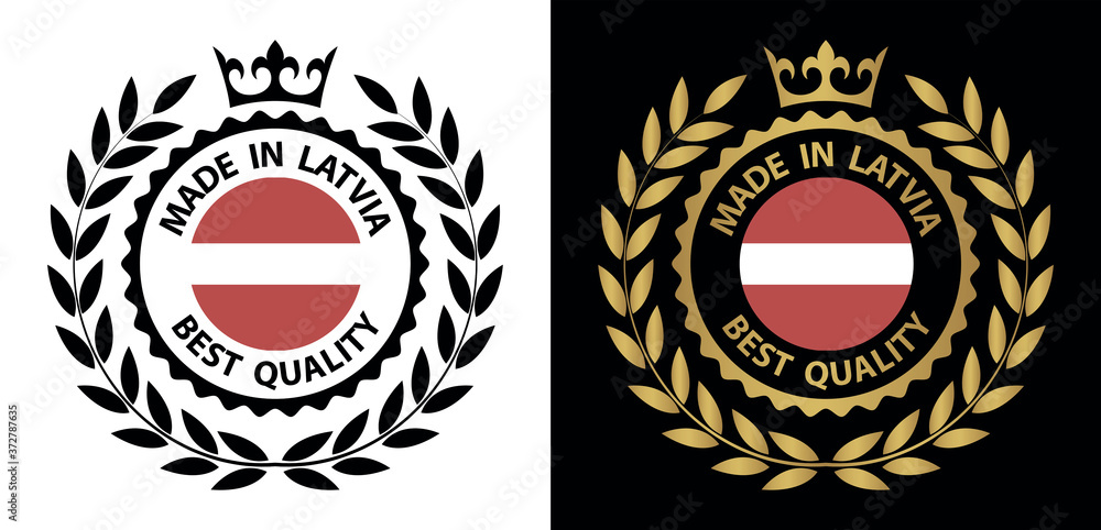 Obraz premium made in Latvia vector stamp. bagge with Latvia flag 