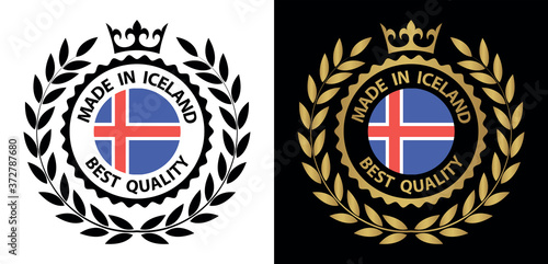 made in Iceland vector stamp. bagge with Iceland flag	
