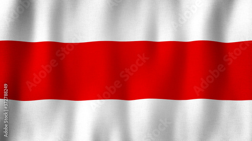 Flag of Belarus used by the Belarusian People's Republic (1918-1919) and since independence in 1991. Closeup of realistic Belarusian flag waving in the wind with highly detailed fabric texture