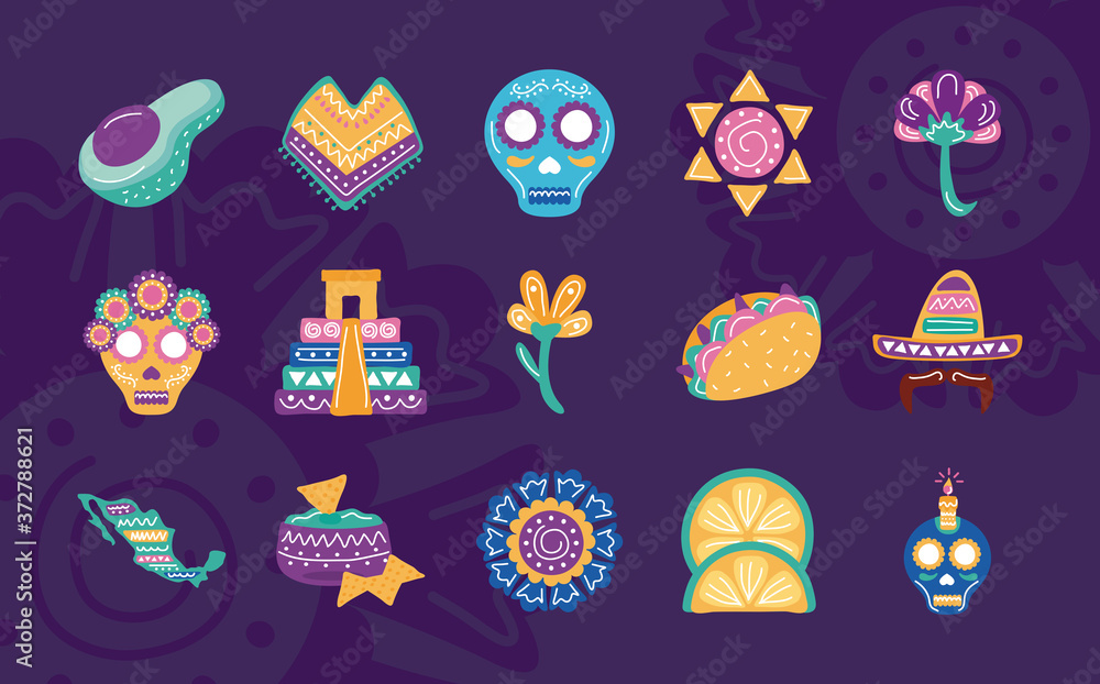Fototapeta premium bundle of fifteen mexican ethnicity set icons