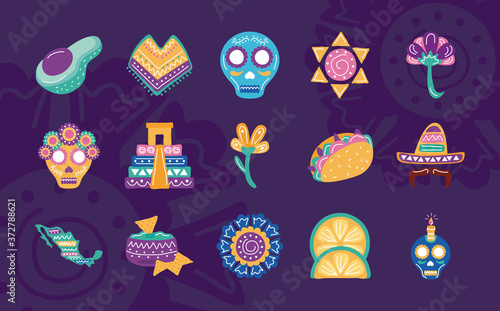 bundle of fifteen mexican ethnicity set icons