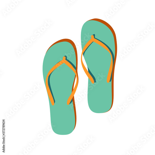 Flip-flop turquoise with yellow. Shoes for summer beach. Vector illustration in flat style isolated on white.