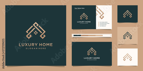 Luxury home line for real estate, building, construction, property. minimal logo design template and business card