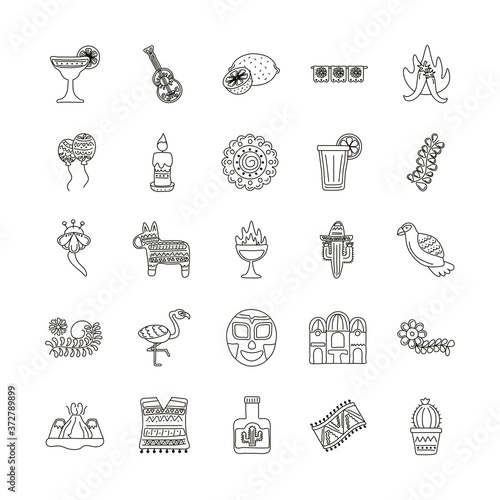 bundle of twenty five mexican ethnicity set icons
