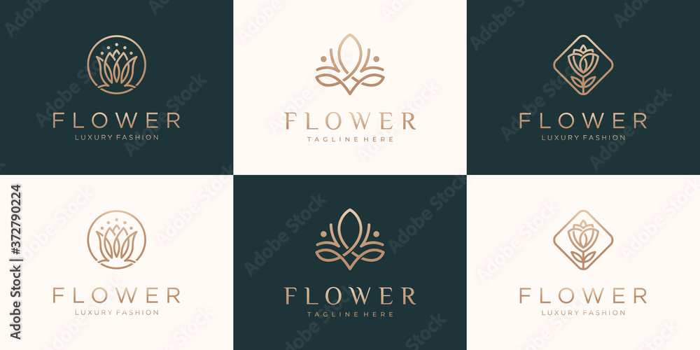 Set of rose flower logo design with luxury line art style Stock Vector ...