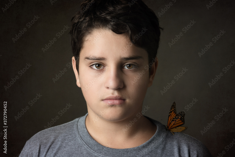 Serious Boy with Butterfly Serious Boy with Butterfly