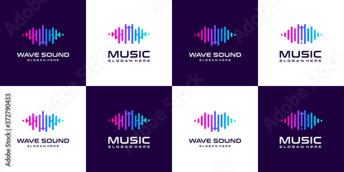 Set of collection pulse Music equalizer logo. Electronic audio icon. Music wave sign Music application icon. Player music logos with minimal.
