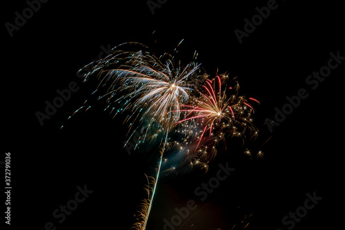 Long exposure of fireworks in the sky. photo