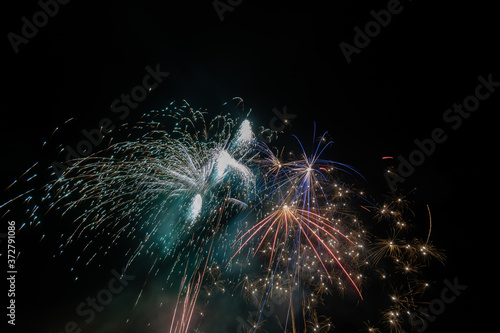 Long exposure of fireworks in the sky. photo