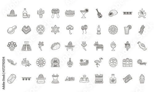 bundle of fifty mexican ethnicity set icons