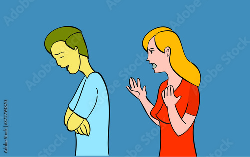 Displeased woman and her husband quarreling at home