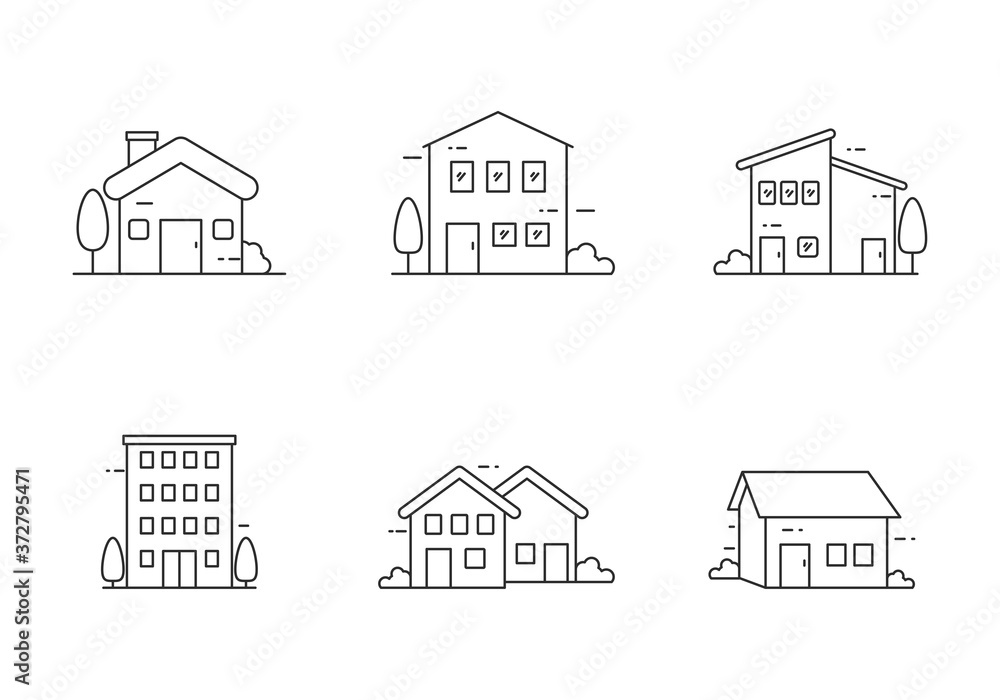Set of house and apartment concept vector illustration isolated on white background. Outline style of house icon collection 