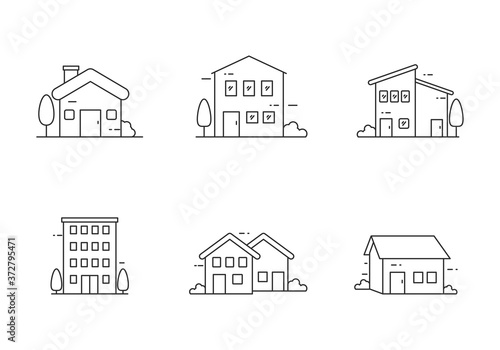 Set of house and apartment concept vector illustration isolated on white background. Outline style of house icon collection 