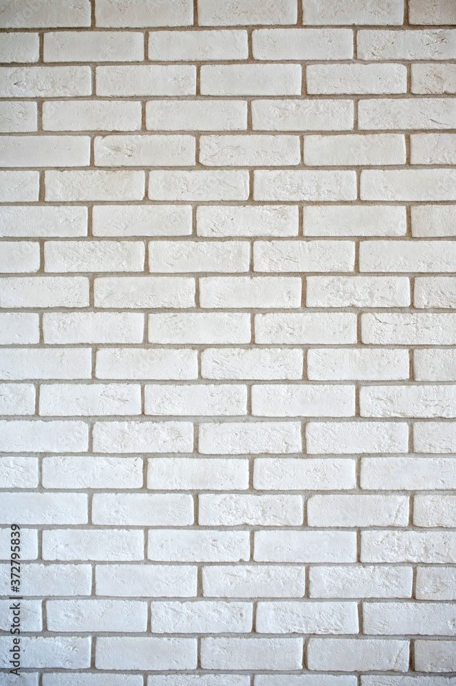 Close up rustic white brick wall texture background. Copy space