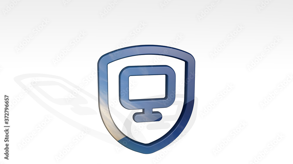 SHIELD MONITOR 3D icon standing on the floor, 3D illustration for design and logo SHIELD MONITOR 3D icon standing on the floor, 3D illustration for design and logo