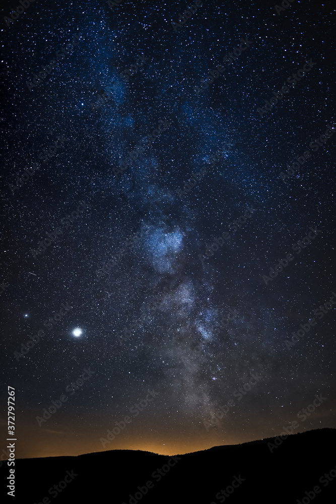 Bystrzyca Klodzka, view of the Milky Way over the hills. The conjunction of Jupiter and Saturn. Bystrzyca Klodzka, view of the Milky Way over the hills. The conjunction of Jupiter and Saturn.