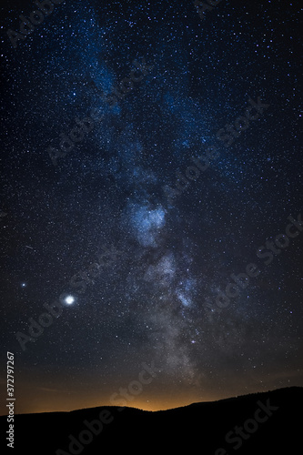 Bystrzyca Klodzka, view of the Milky Way over the hills. The conjunction of Jupiter and Saturn.
