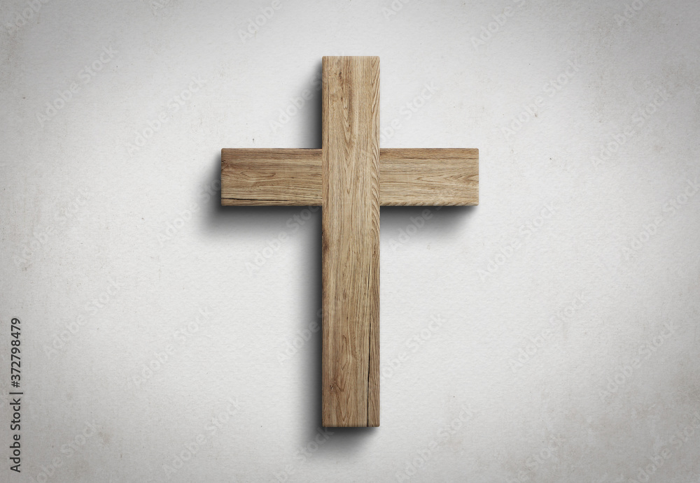 Christianity wooden cross jesus christ sign white wall