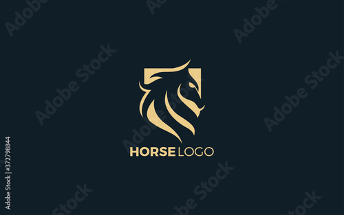Luxury horse logo formed with simple and modern shape in gold color