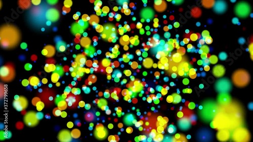  A rotating space with colorful particle bubbles