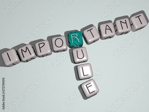 IMPORTANT RULE crossword by cubic dice letters, 3D illustration for business and concept